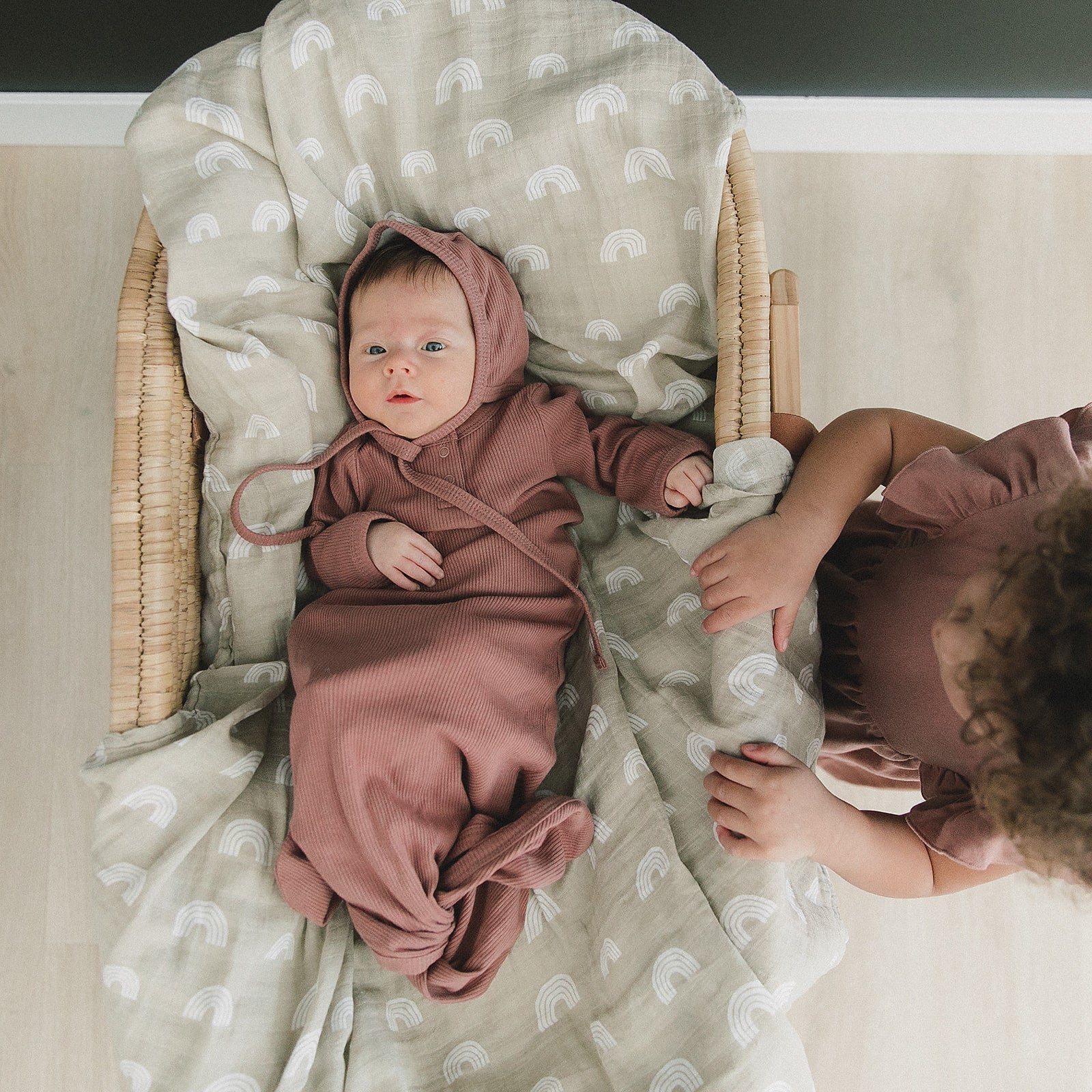 Dusty Rose Organic Cotton Ribbed Knot Gown  Mebie Baby   