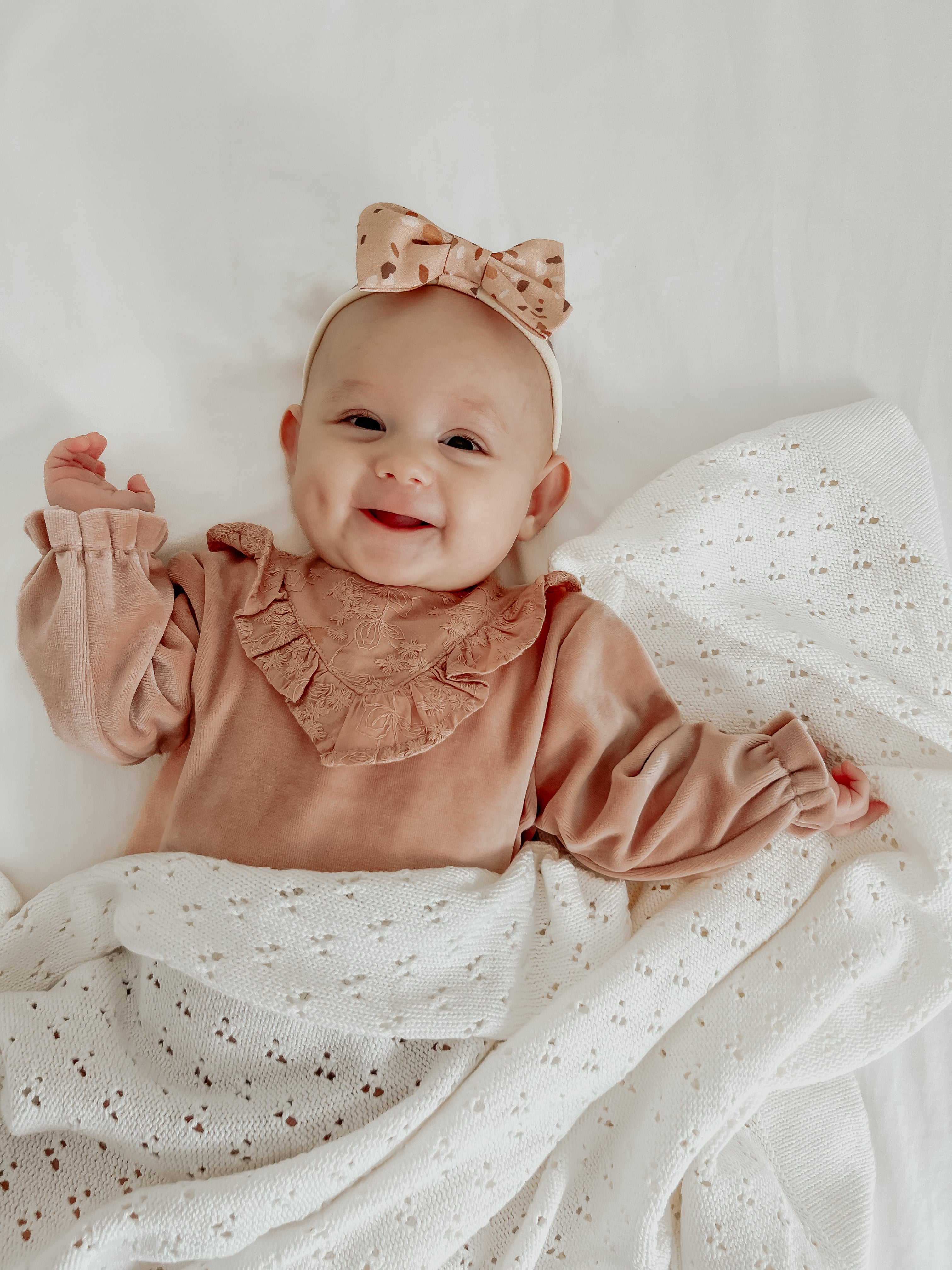 Vanilla White Pointelle Knit Blanket