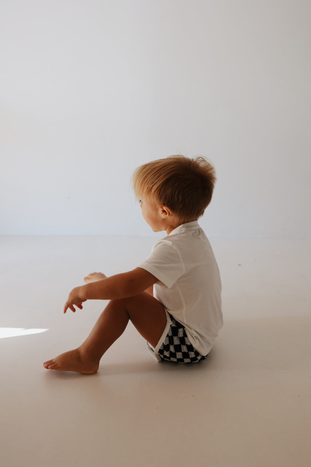 Children's Terry Cloth Shorts | Black & White Checkerboard