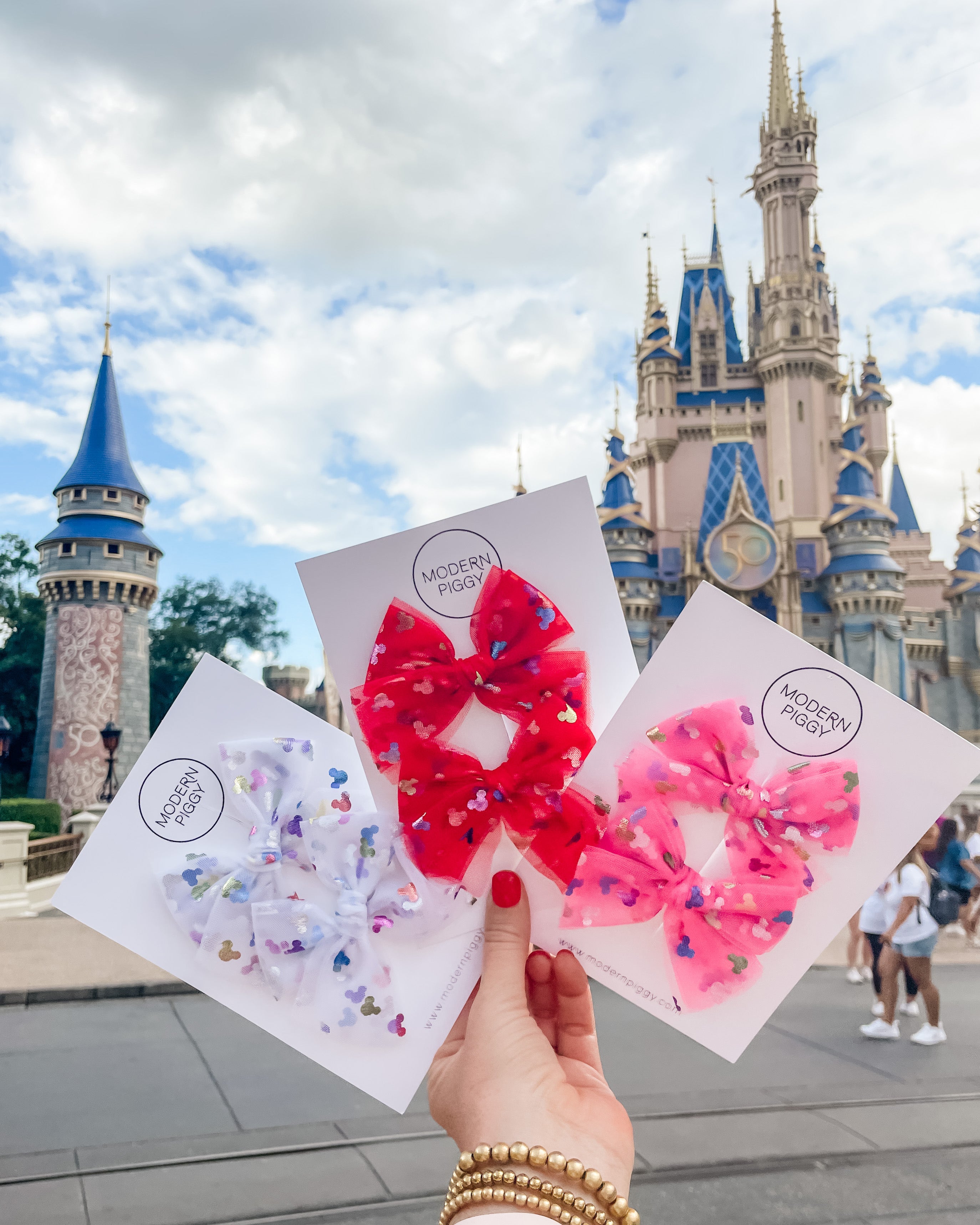 Bibbidi Bobbidi - Red | Tulle Bow - Pigtail Set