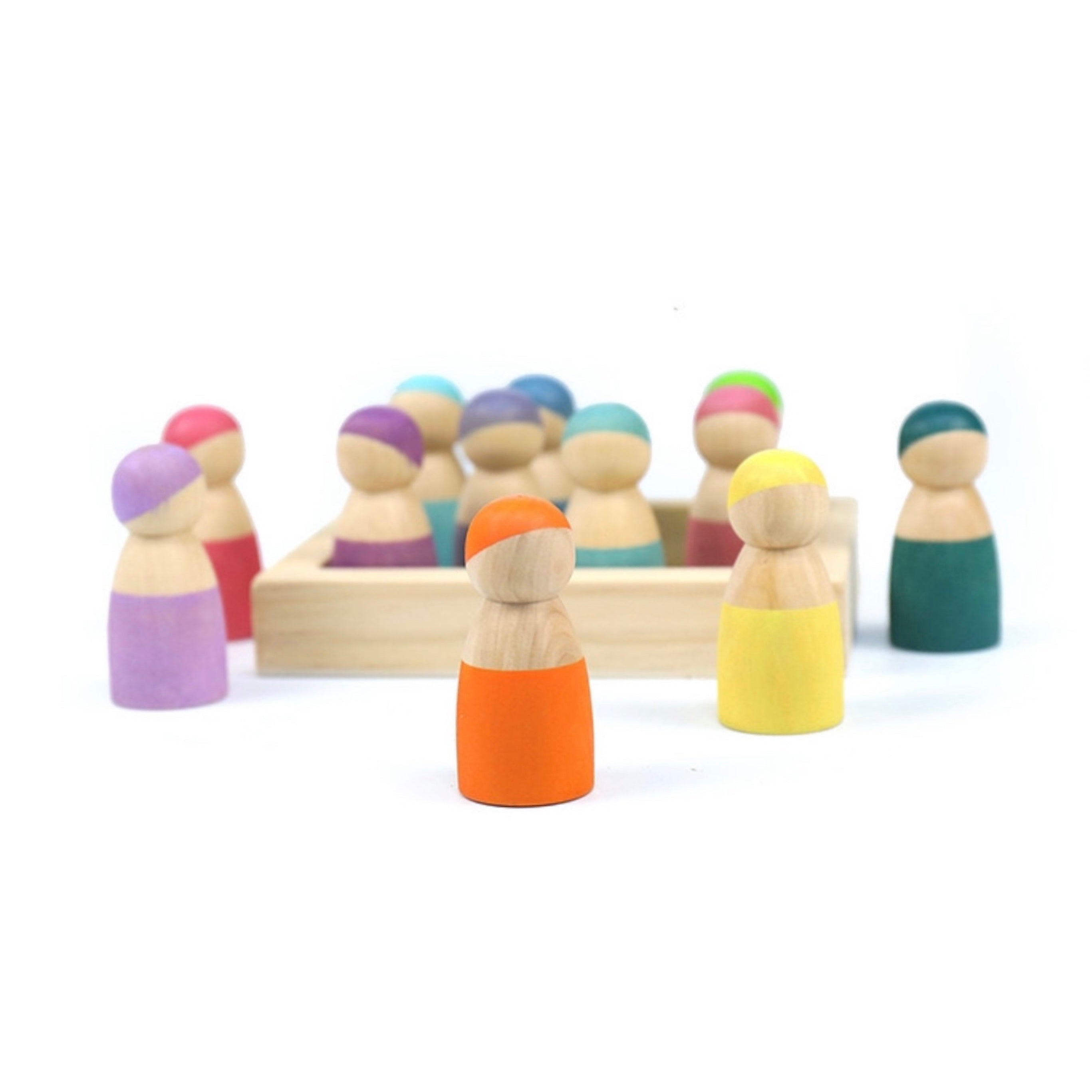 **Pre-order (Ships in 1-2 Weeks)**12-Piece Little Peg Doll Set with Tray — Pastel Colors
