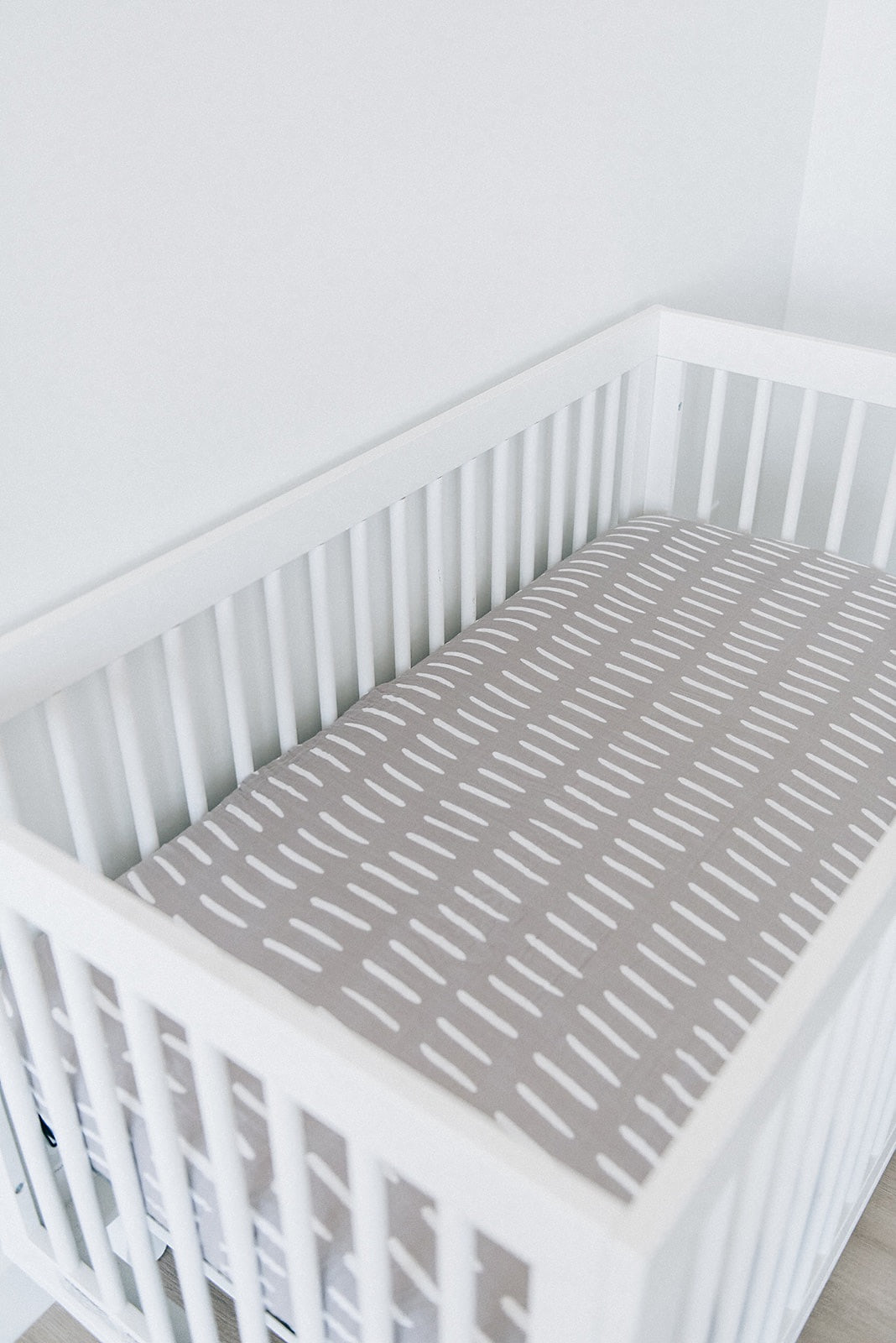 Grey Dash Muslin Crib Sheet  Mebie Baby   