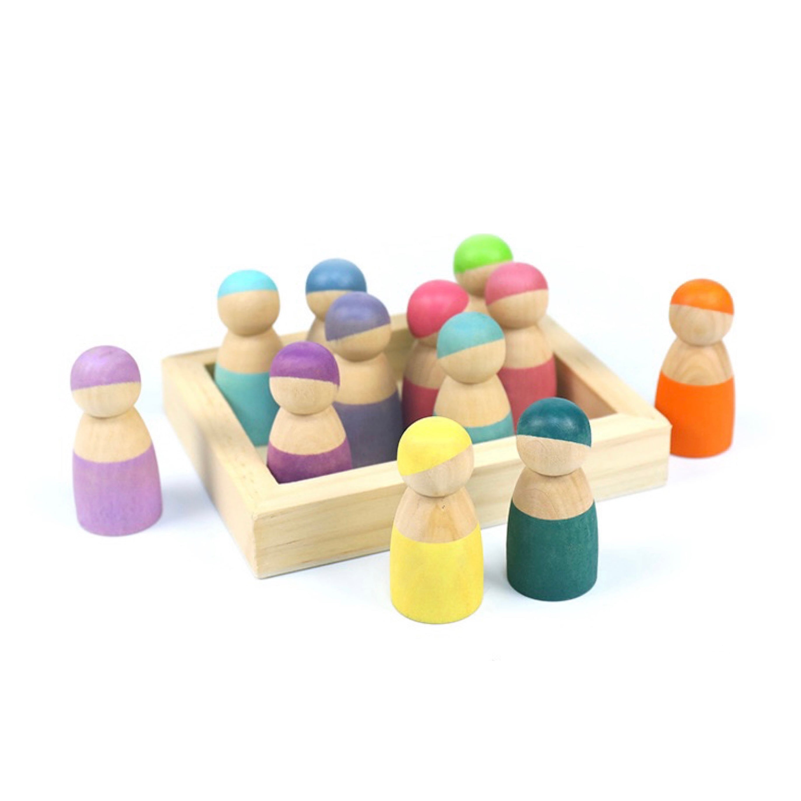 **Pre-order (Ships in 1-2 Weeks)**12-Piece Little Peg Doll Set with Tray — Pastel Colors