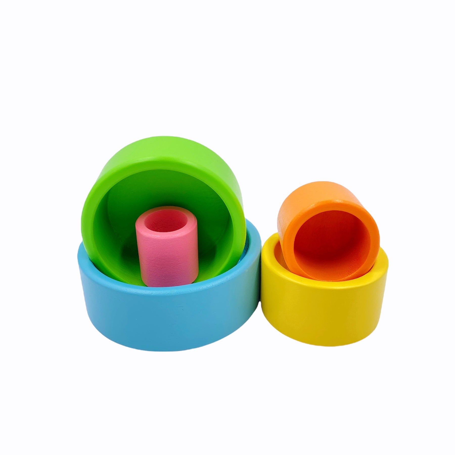 **Pre-order (Ships in 2-3 Weeks)**5 Pcs Wooden Stacking & Nesting Cup Bowl Set – Pastel / Macaron