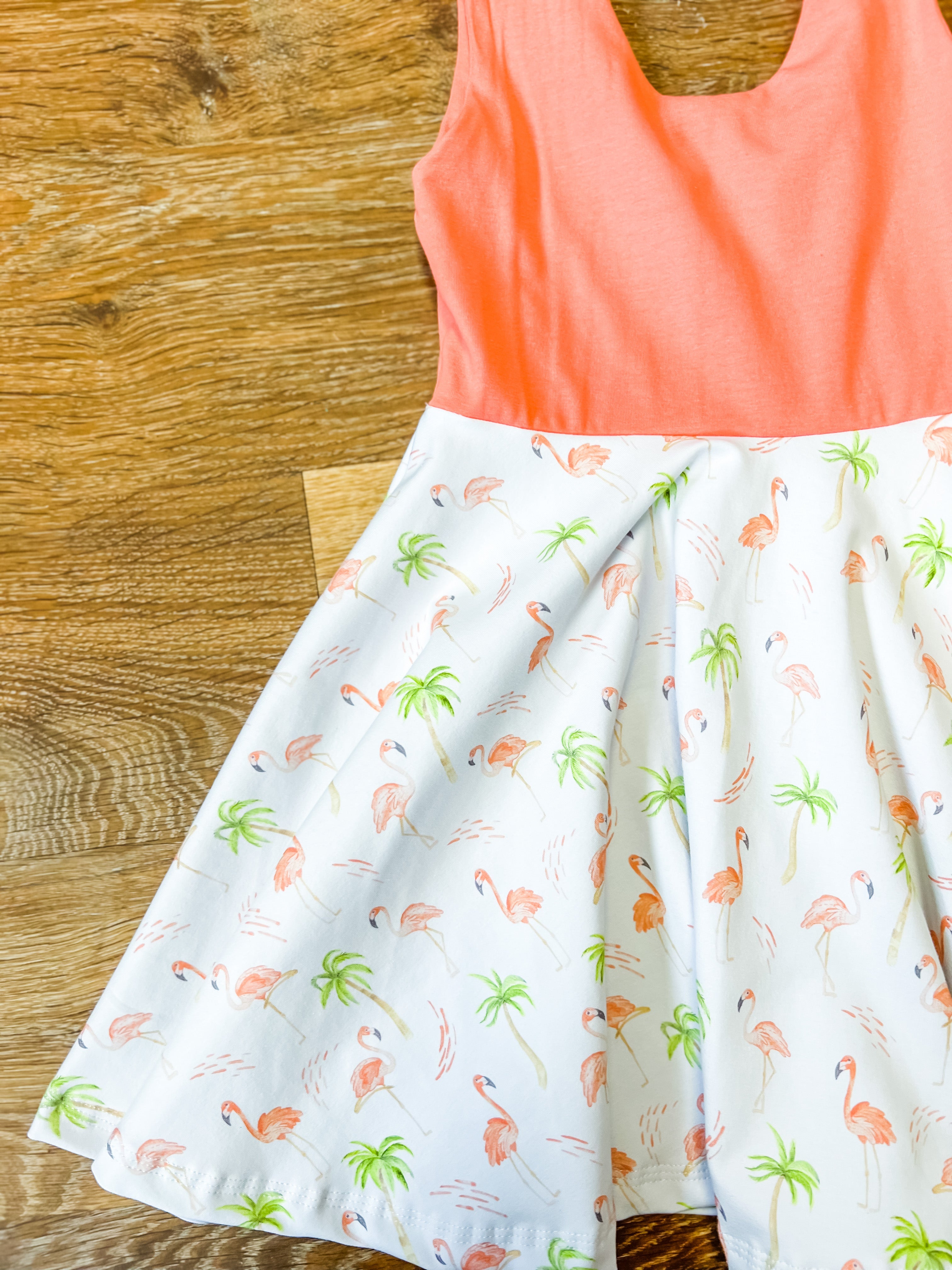 Peach Flamingo Twirl Dress (Peach Bodice) Dress doodle & jack   