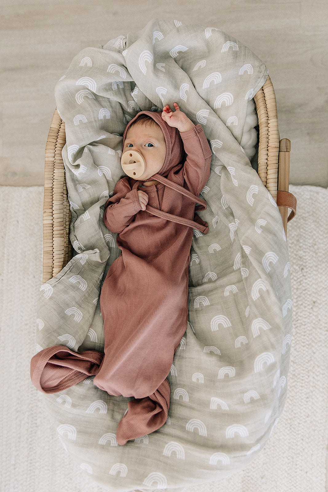 Dusty Rose Organic Cotton Ribbed Knot Gown  Mebie Baby   