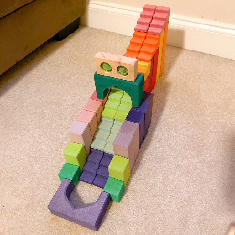 **Pre-Order (Ships in 2–3 Weeks)**12-Piece Stained Stepped Roof Building Block Set — Pastel / Macaron Colors