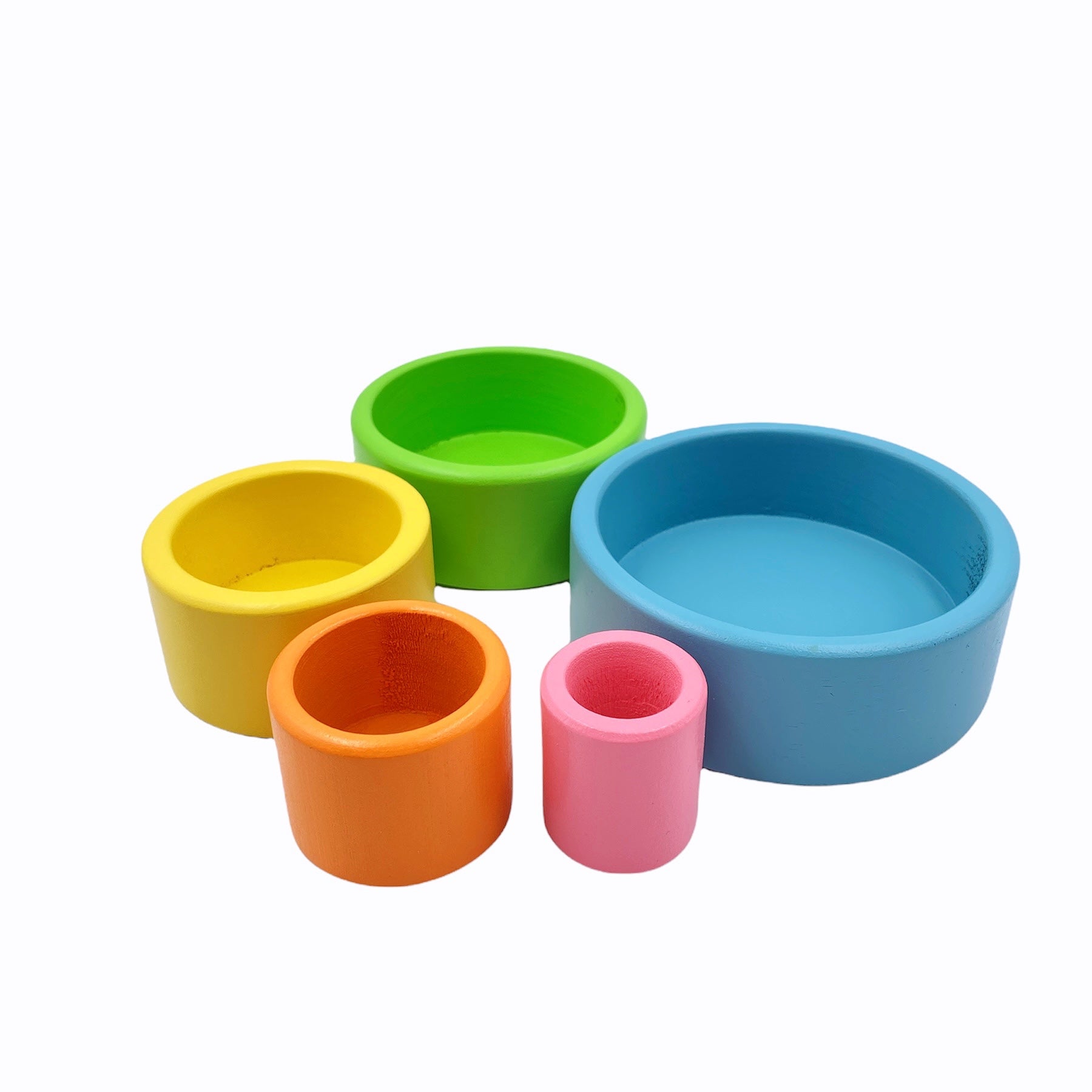 **Pre-order (Ships in 2-3 Weeks)**5 Pcs Wooden Stacking & Nesting Cup Bowl Set – Pastel / Macaron