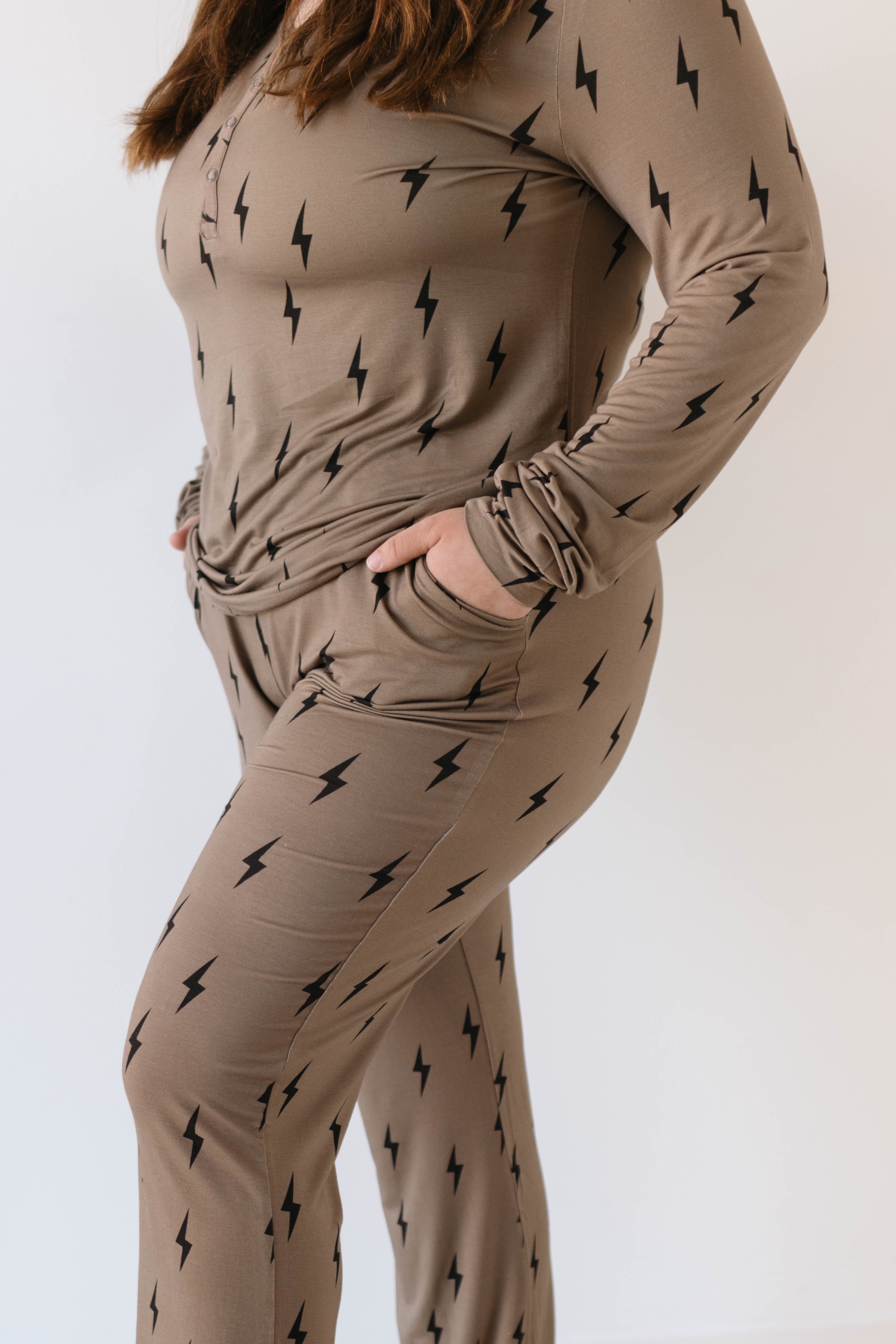 Women's Bamboo Pajamas | Brown & Black Lightning Bolt