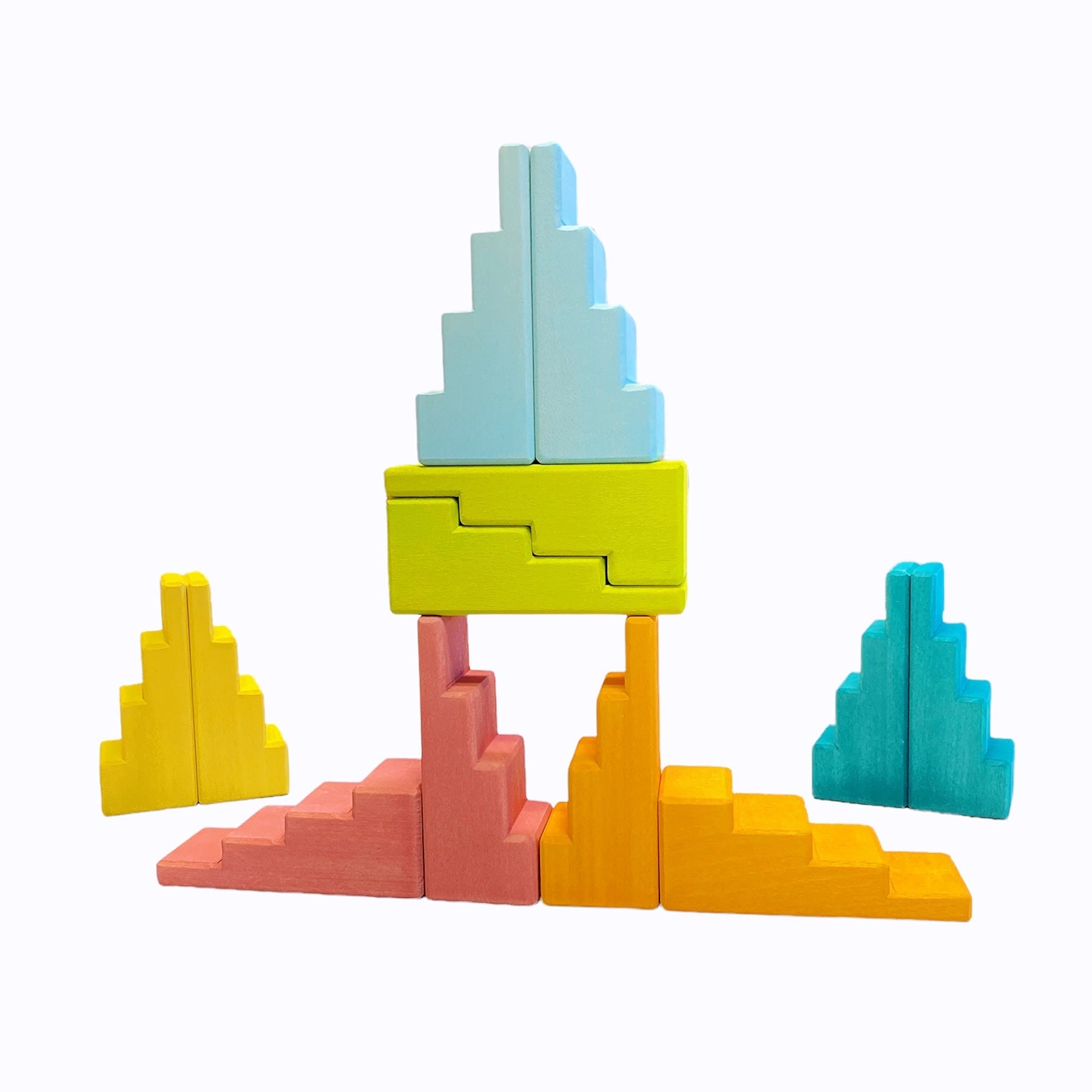 **Pre-Order (Ships in 2–3 Weeks)**12-Piece Stained Stepped Roof Building Block Set — Pastel / Macaron Colors