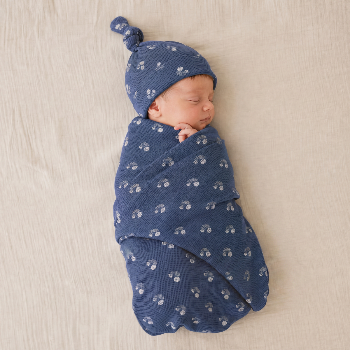 Organic Swaddle Blanket & Hat Set - Indigo Blossom