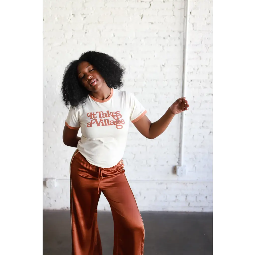 It Takes a Village Adult Retro Ringer Tee