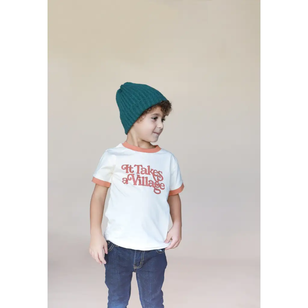 It Takes a Village Ringer Tee for Kids in Organic Cotton