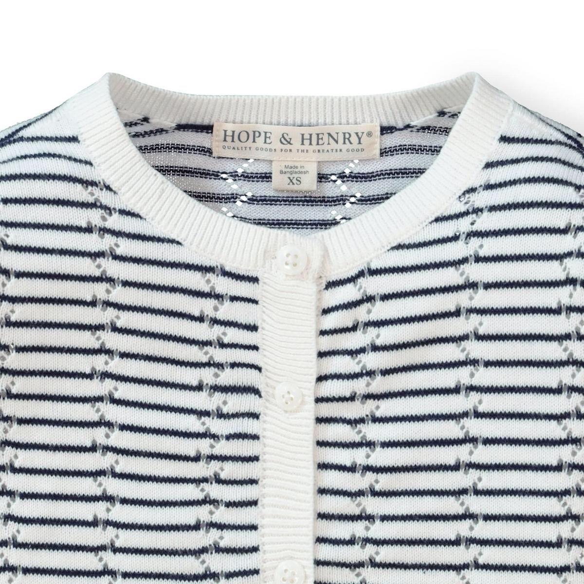 Pointelle Stripe Organic Cardigan - Navy Mini Stripe