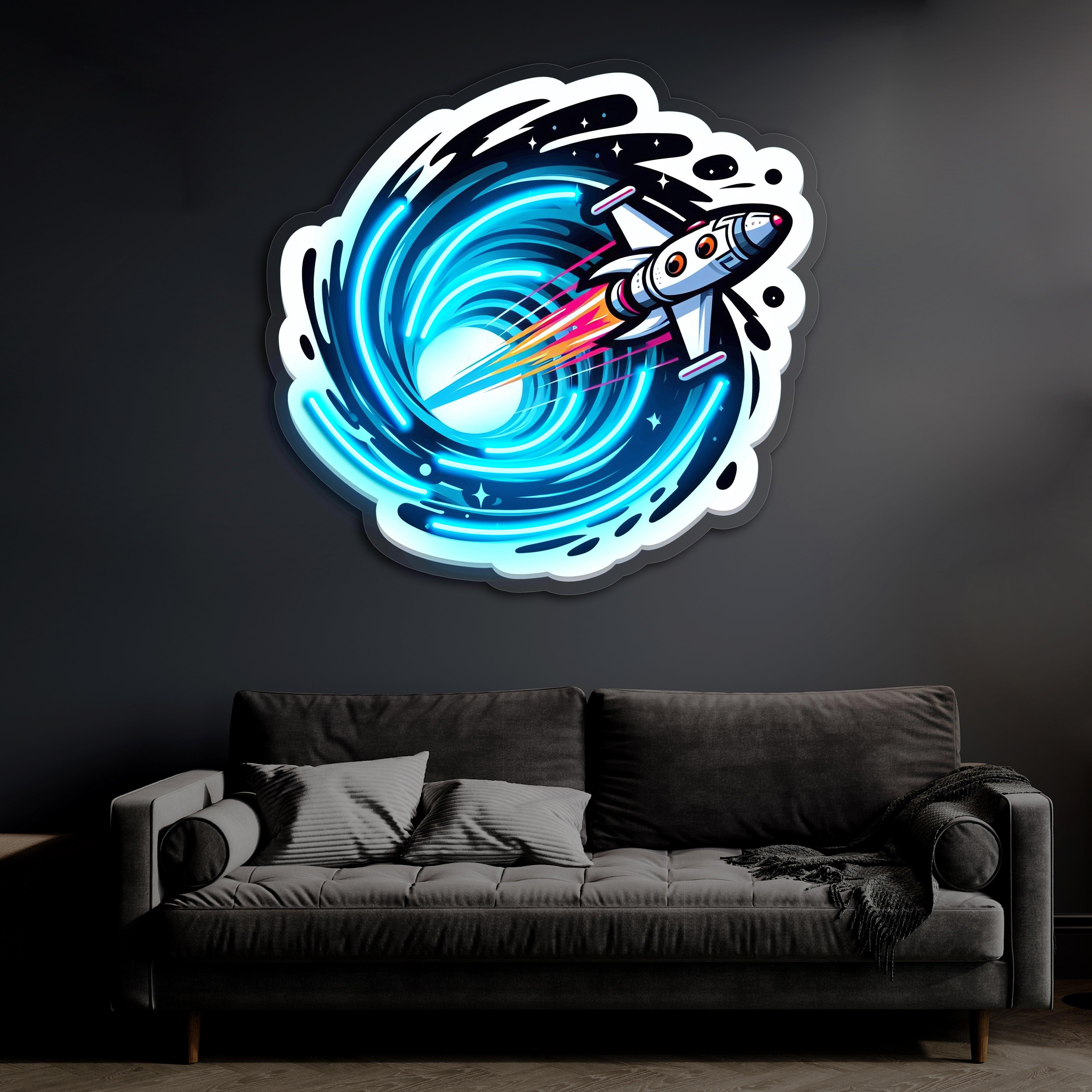 Space Jet UV Printed Neon, Neon Wall Art, Neon Light Sign, Custom Neon Sign, UV Print Neon Sign, Acrylic Neon Sign, Housewarming Gifts