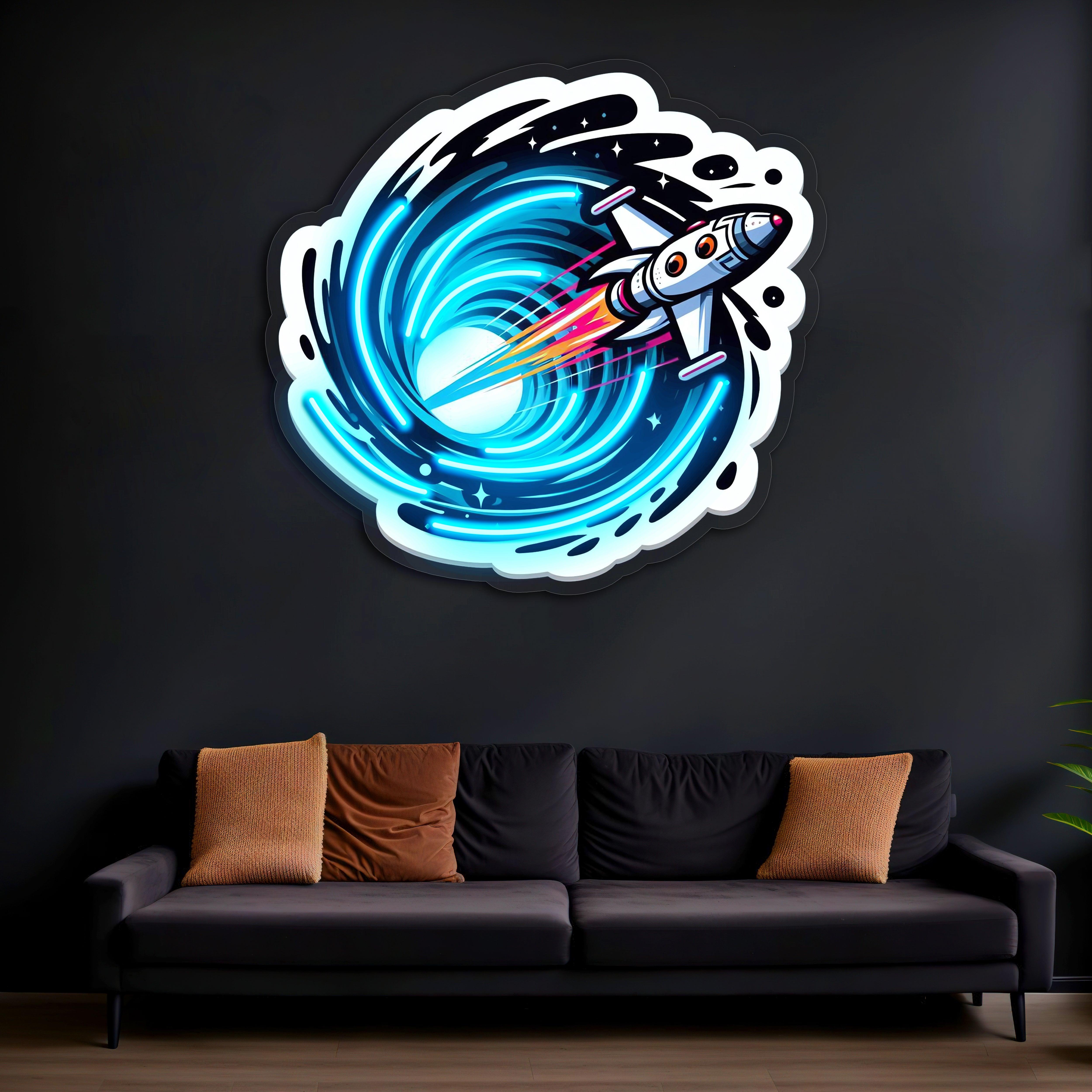 Space Jet UV Printed Neon, Neon Wall Art, Neon Light Sign, Custom Neon Sign, UV Print Neon Sign, Acrylic Neon Sign, Housewarming Gifts