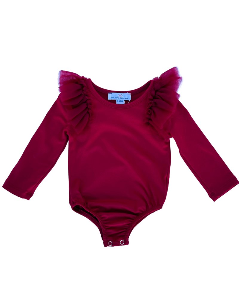 June Ruffle Shoulder Leotard/Top - Cranberry