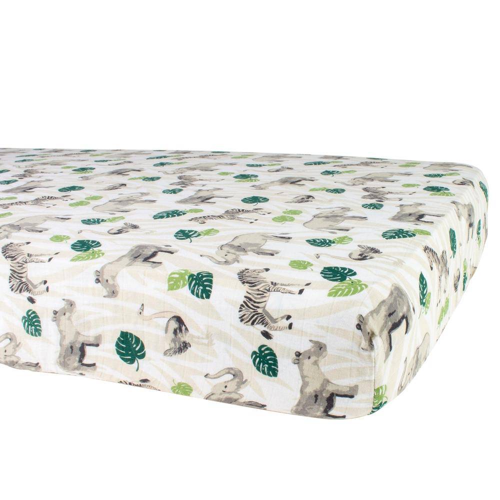 Jungle Classic Muslin Crib Sheet Crib Sheet Bebe au Lait   