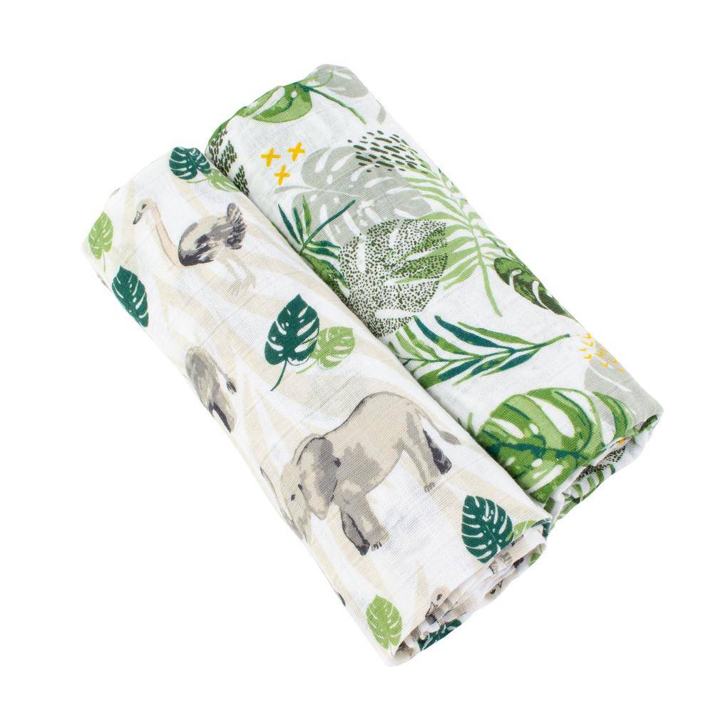 Muslin Swaddle Blanket Set Premium Cotton Jungle + Rainforest Swaddle Blanket Bebe au Lait   