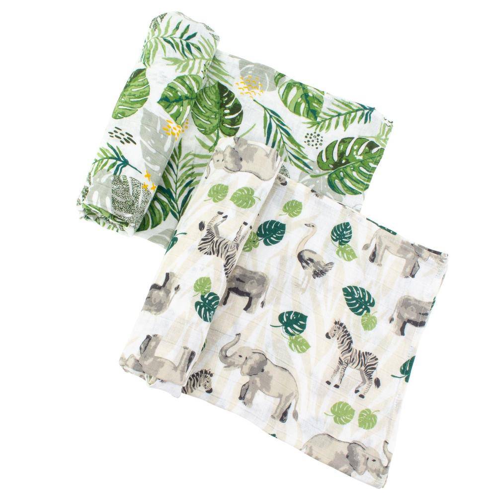 Muslin Swaddle Blanket Set Premium Cotton Jungle + Rainforest Swaddle Blanket Bebe au Lait   