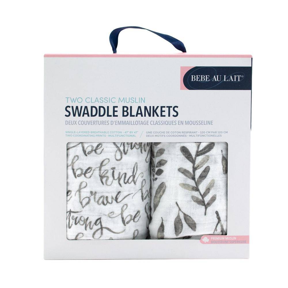 Muslin Swaddle Blanket Set Premium Cotton  Just Be + Leaves Swaddle Blanket Bebe au Lait   