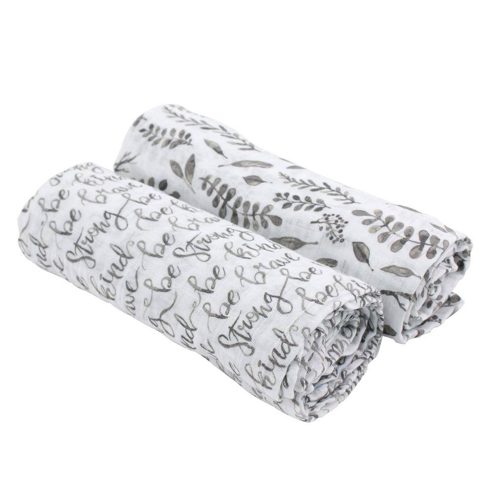 Muslin Swaddle Blanket Set Premium Cotton  Just Be + Leaves Swaddle Blanket Bebe au Lait   