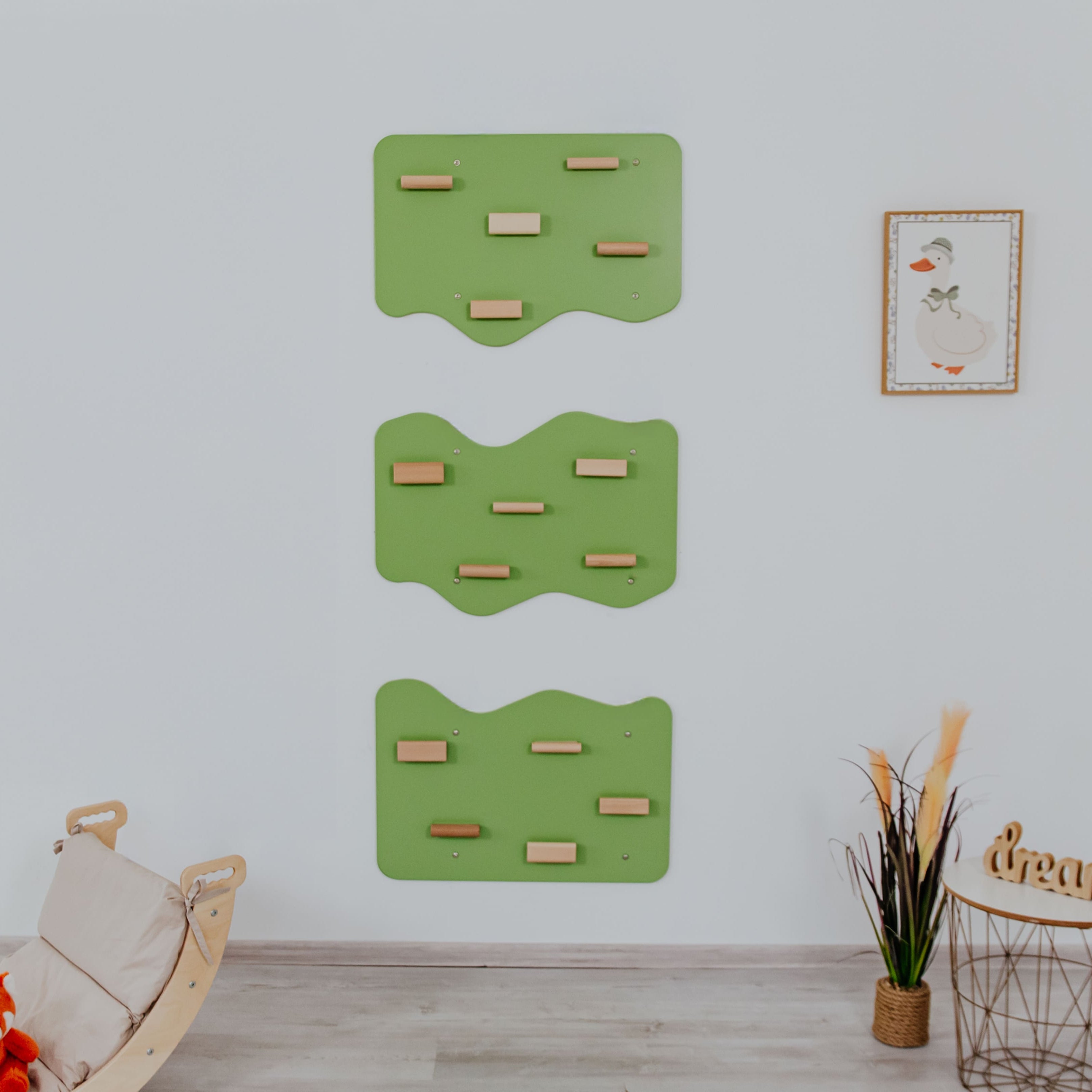 Indoor Rock Wall with Cloud-Shaped Panels & Wooden Climbing Holds for Kids 3-10