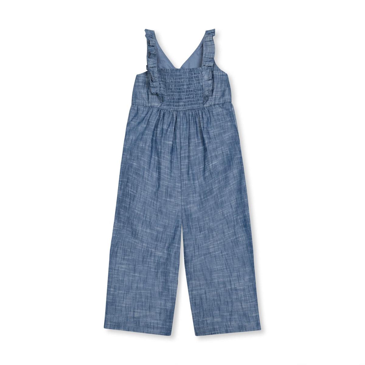 Baby Ruffle Neck Organic Jumpsuit - Chambray
