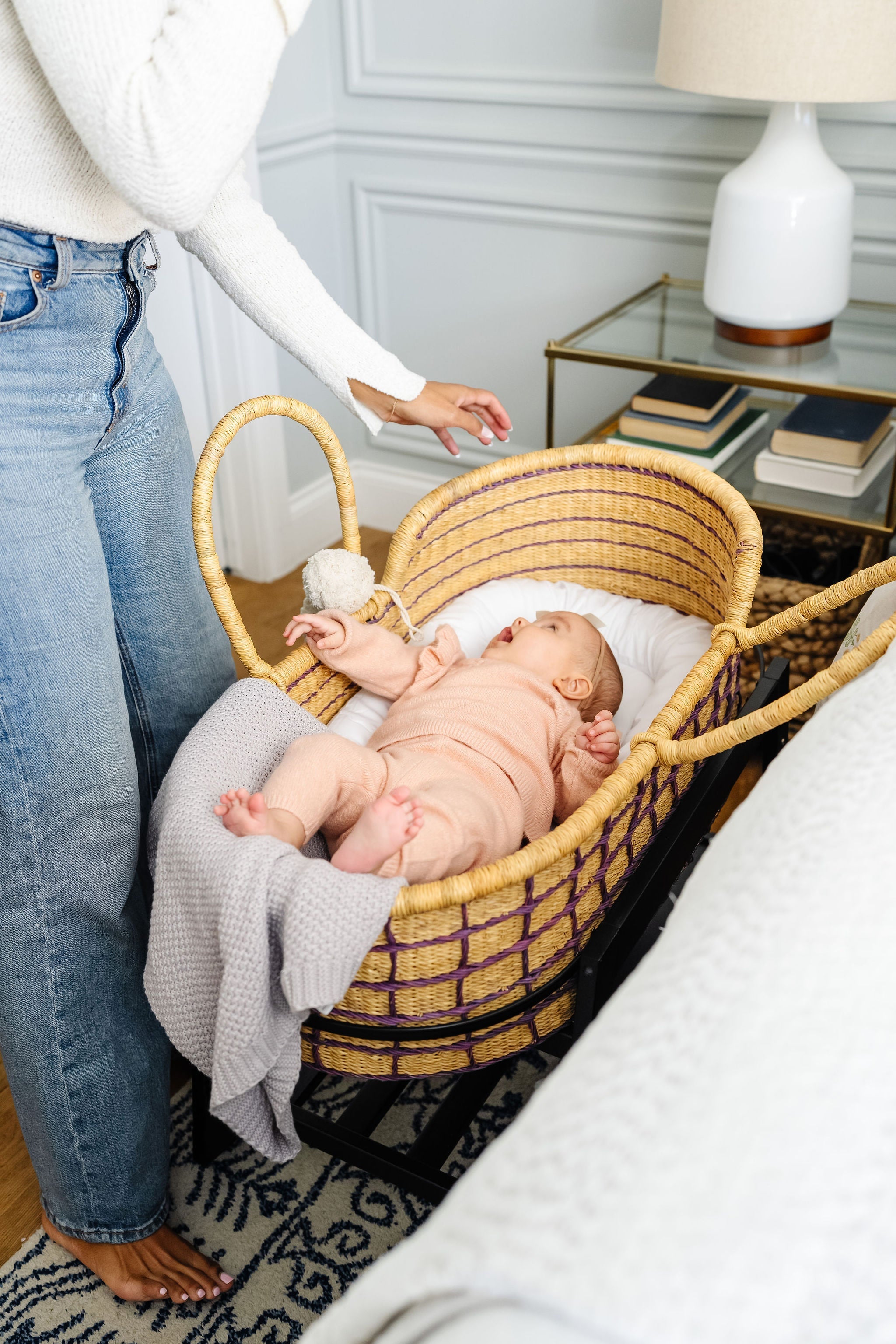 Lavender Grid<br> African Moses Basket<br>Vegan Handle