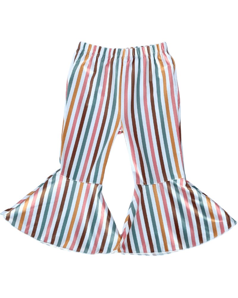Lina Pleated Bell Bottoms - Fall Festival Vertical Stripes