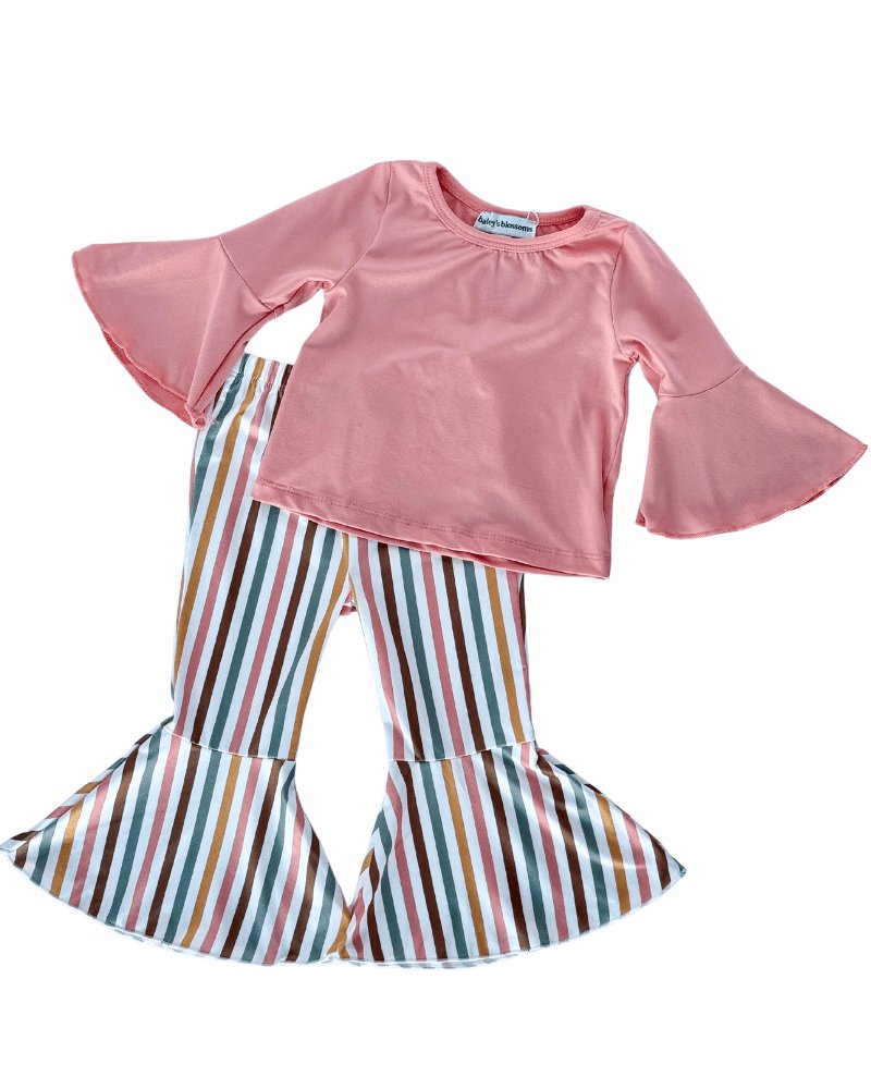 Lina Pleated Bell Bottoms - Fall Festival Vertical Stripes