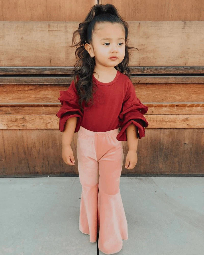 Lina Pleated Velour Bell Bottoms - Lollipop Pink