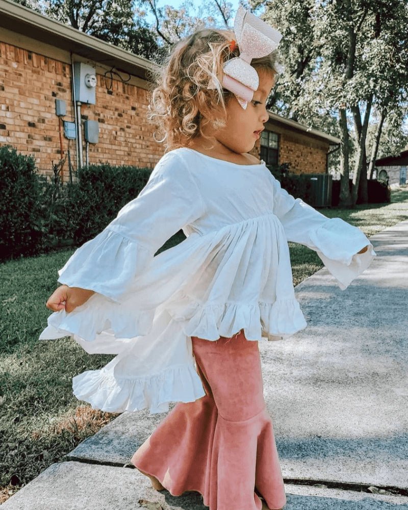 Lina Pleated Velour Bell Bottoms - Lollipop Pink