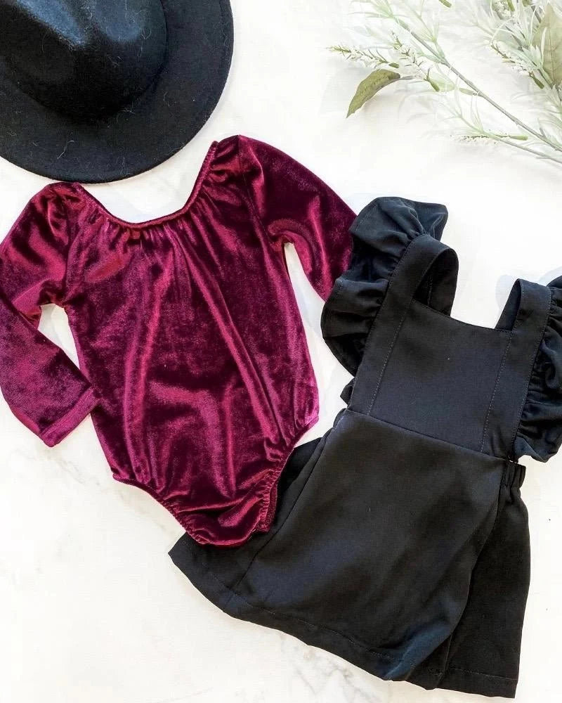 Livee Long Sleeve Velour Leotard - Cranberry