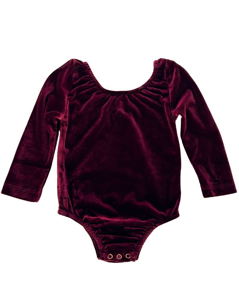 Livee Long Sleeve Velour Leotard - Cranberry