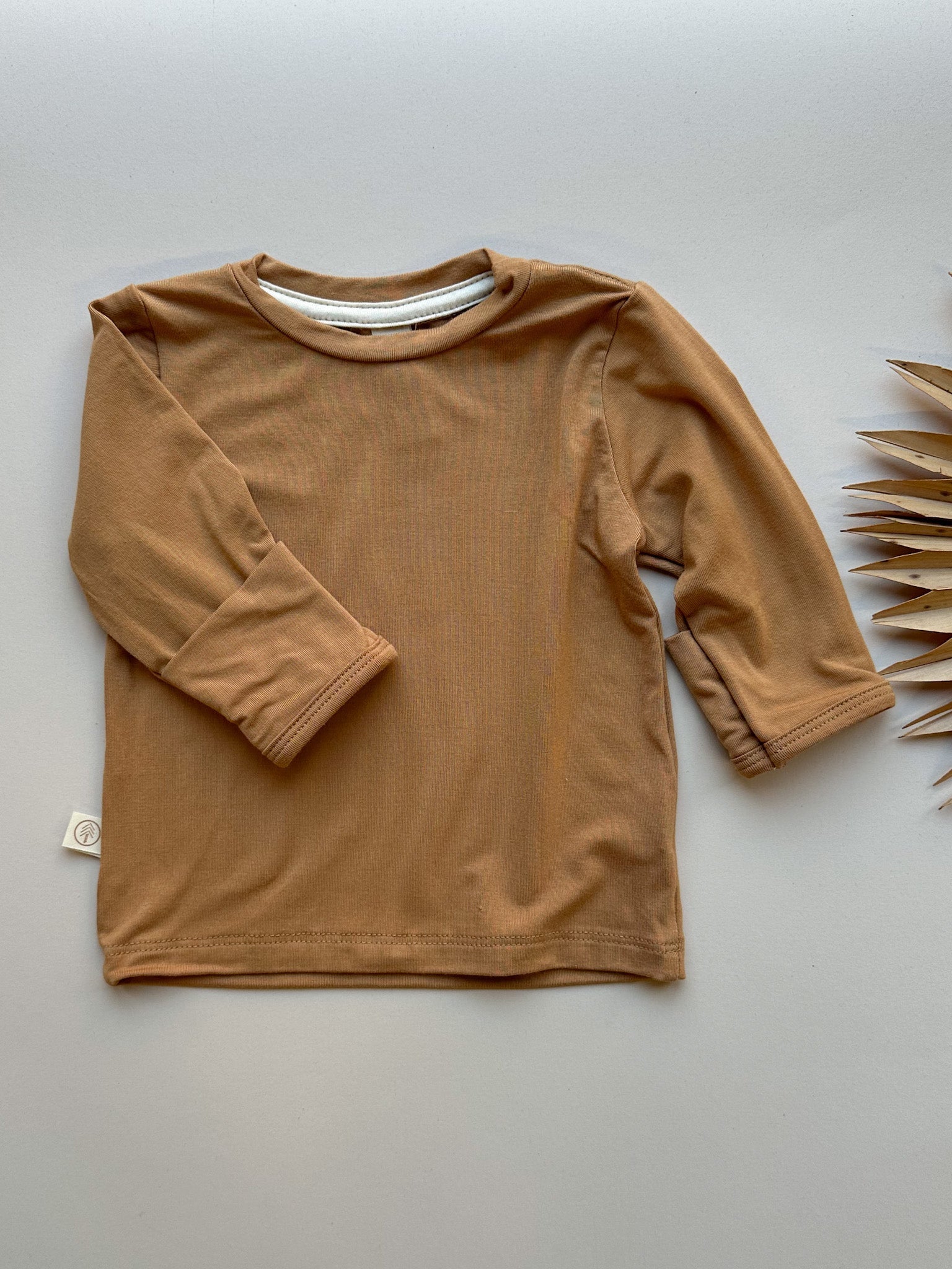 Long Sleeve Crew Neck Tee with Mittens | Baby & Toddler | Luxury Bamboo | Clay