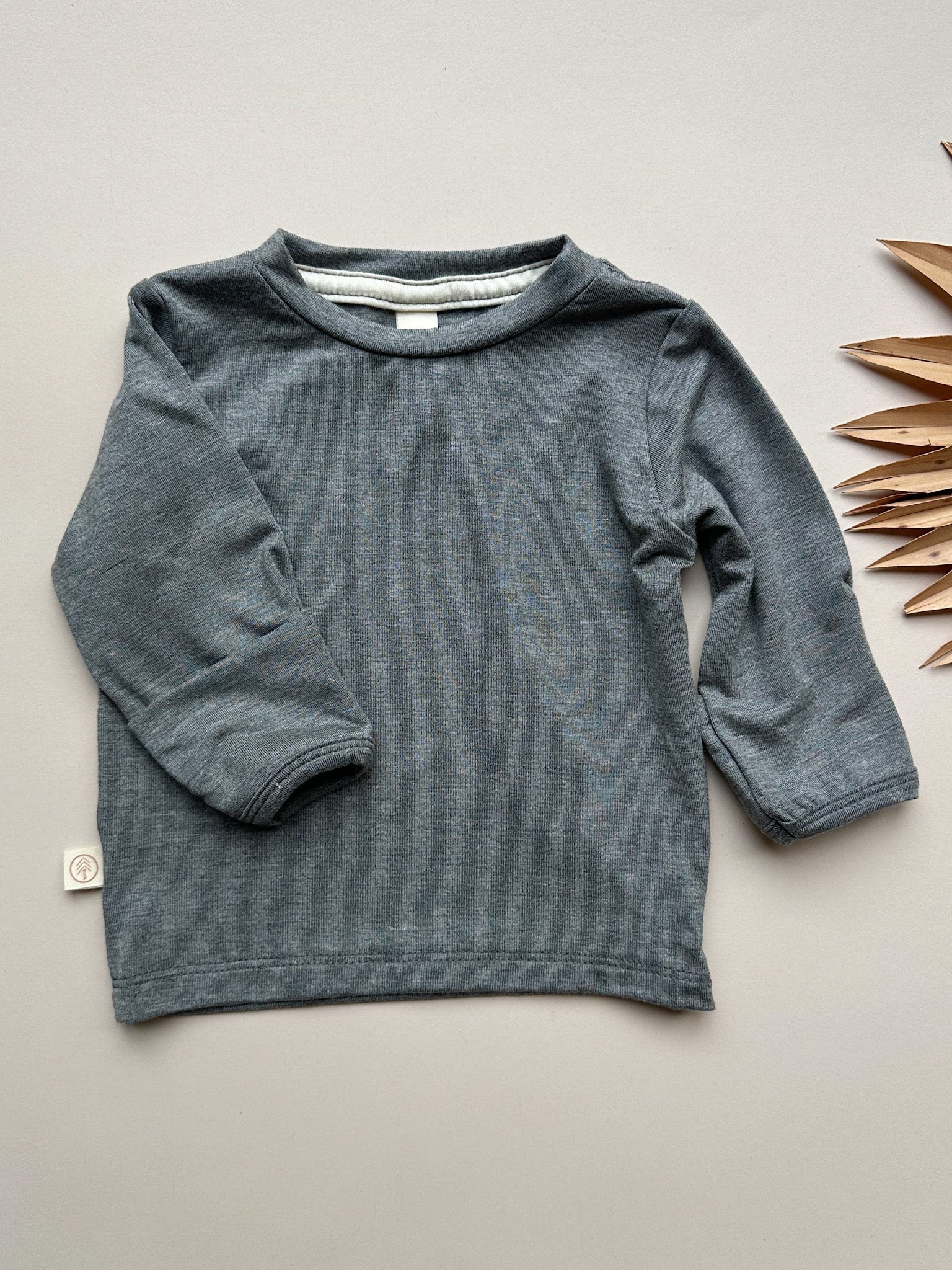 0/3m, 3/6m | Long Sleeve Crew Neck Tee with Mittens | Baby & Toddler | Luxury Bamboo | Dark Heather Gray