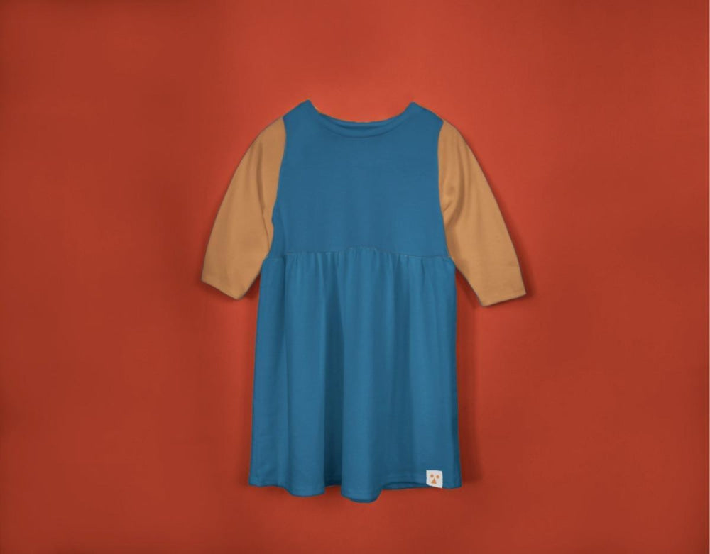 Long Sleeve Modal Two-Tone Dress - Pond