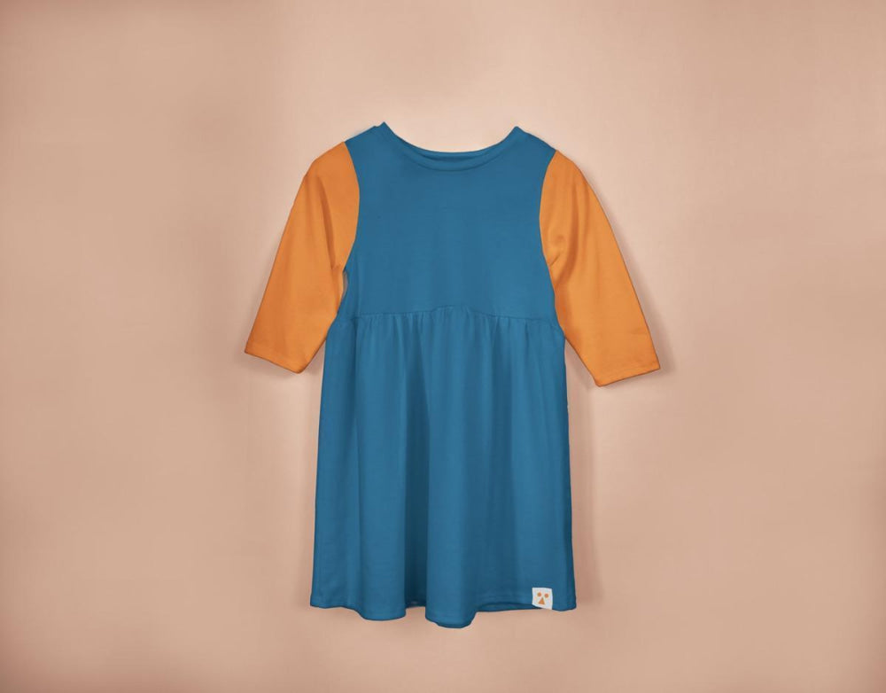 Long Sleeve Modal Two-Tone Dress - Pond