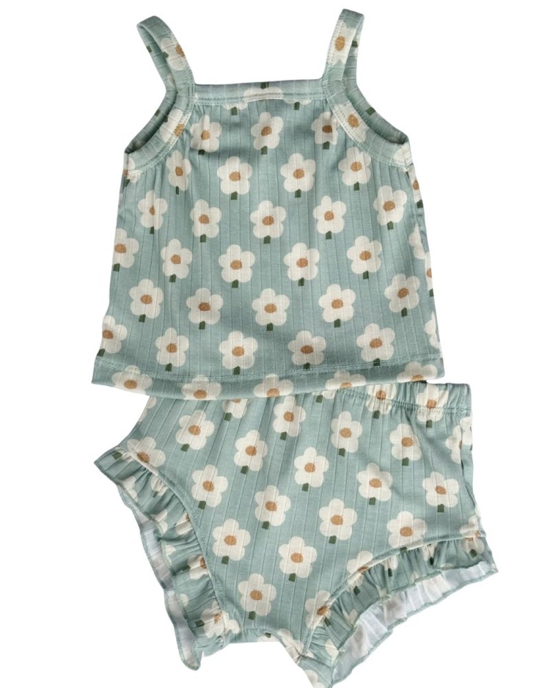 Luna Top & Bloomer Set - Green Daisy