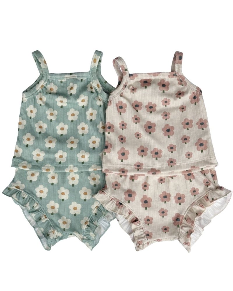 Luna Top & Bloomer Set - Green Daisy