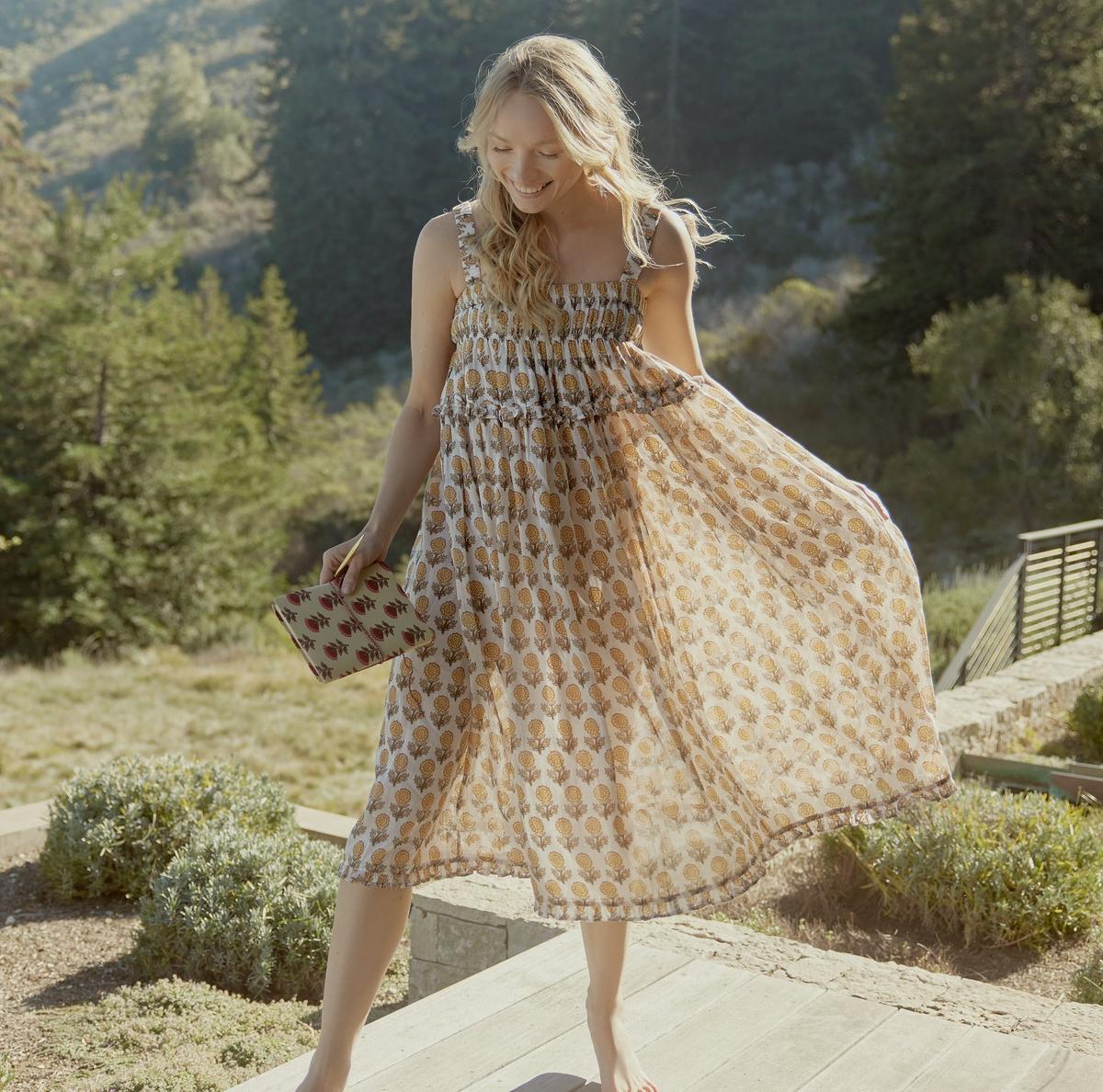 Gwen Ruffled Midi Nightgown - Ochre/Dahlia