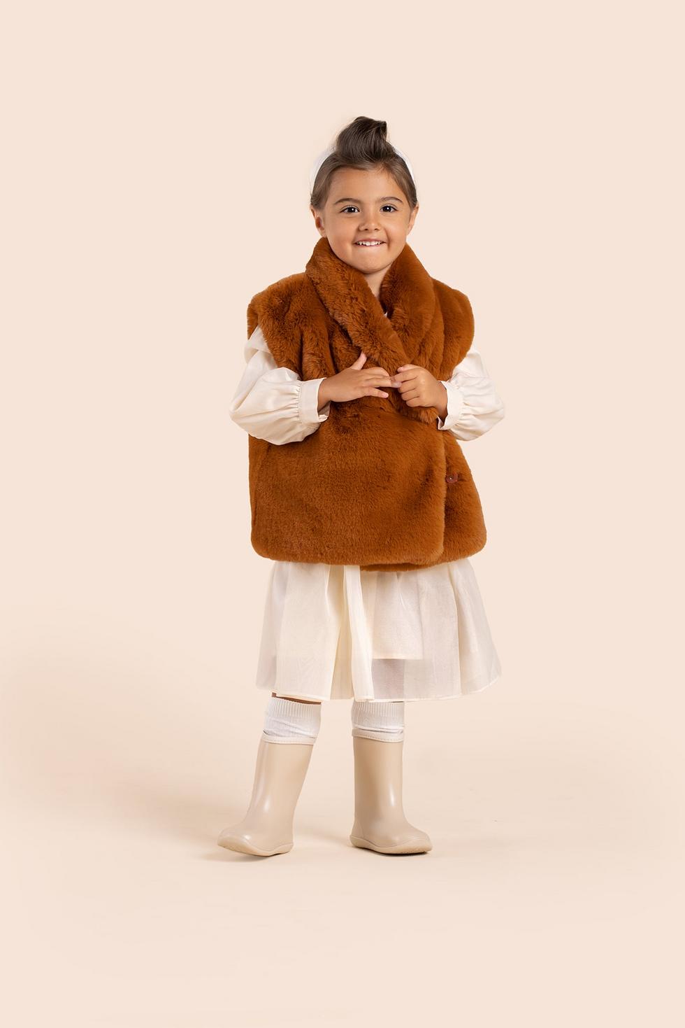 Kids Faux Fur Vest - Rust