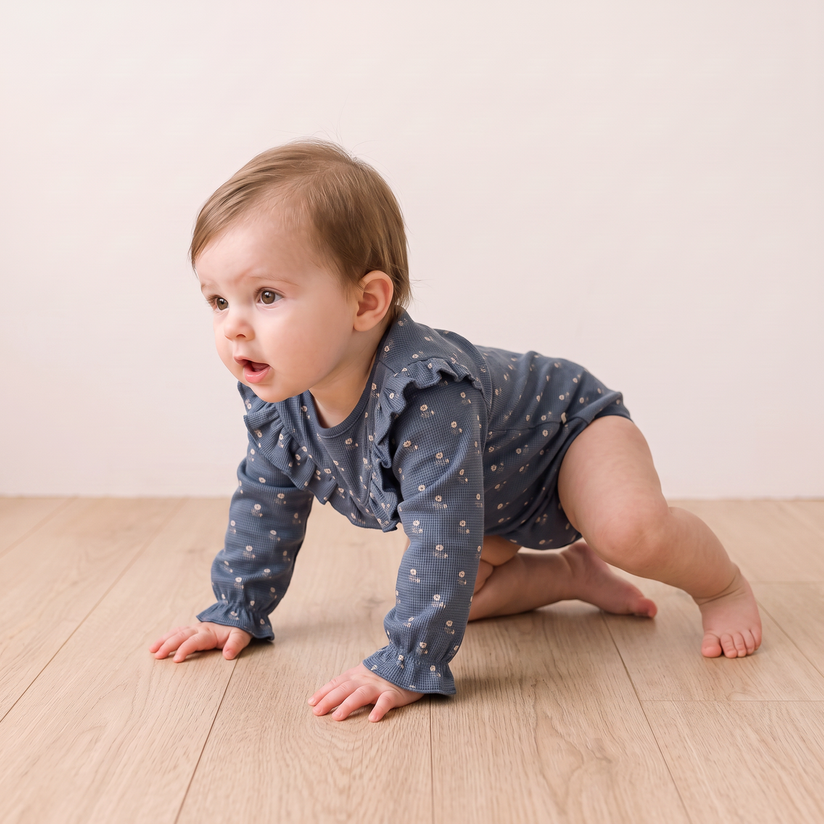 Organic Ruffle Bubble Romper - Indigo Blossom