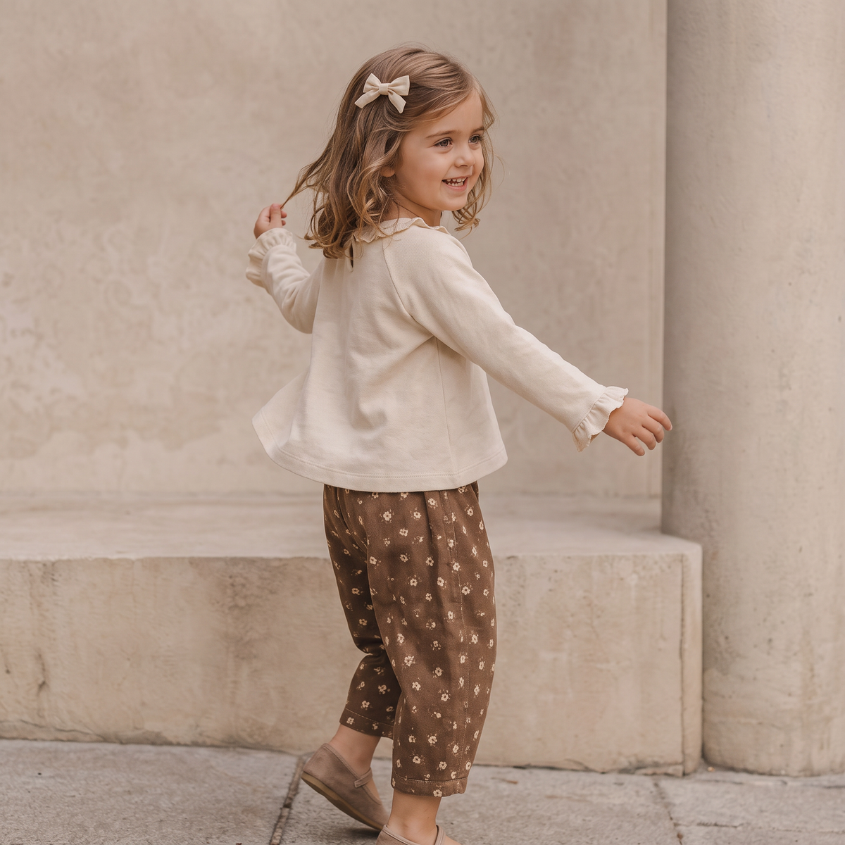 Organic Ruffle Neck Top - Oat
