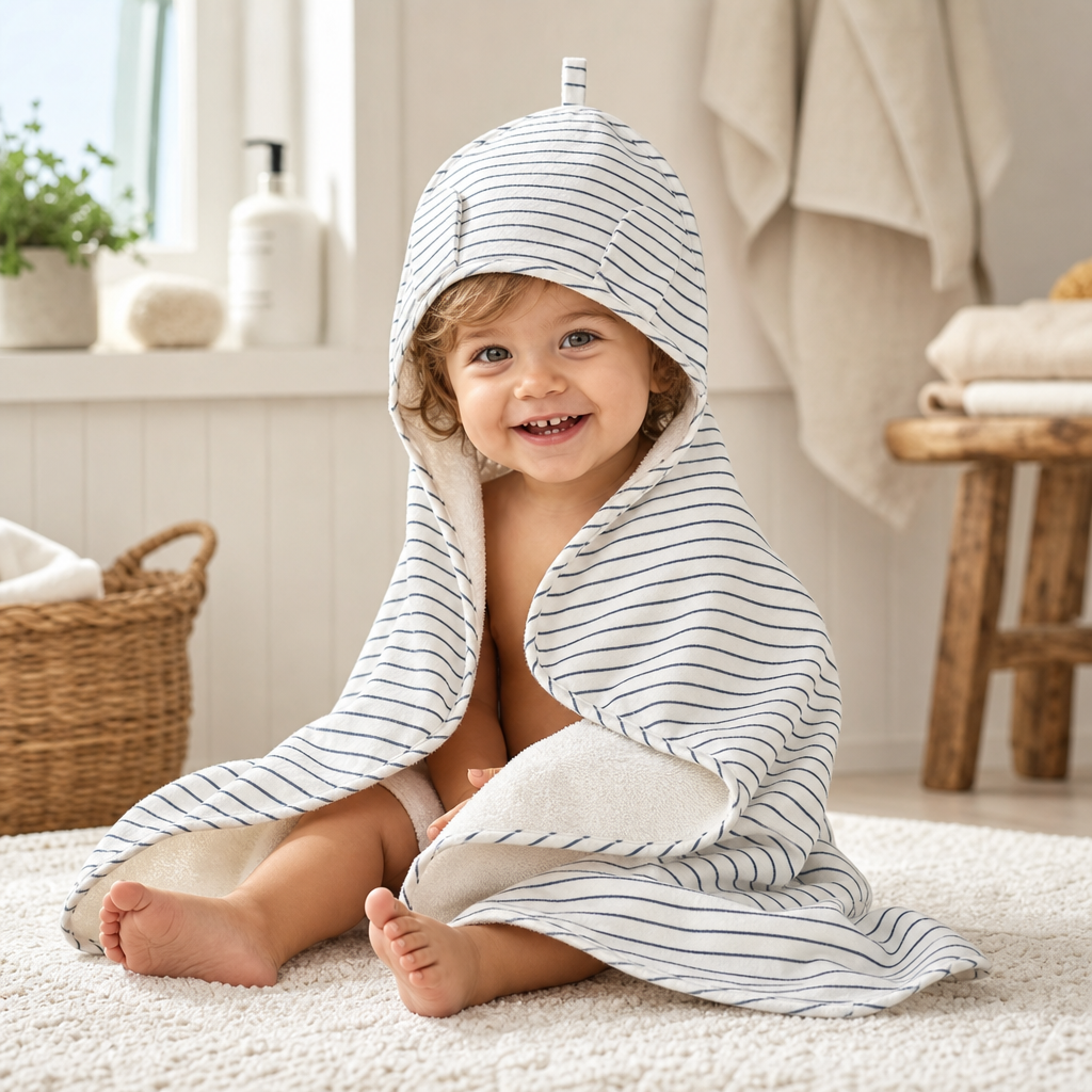 Organic Baby Towel - Navy Stripes