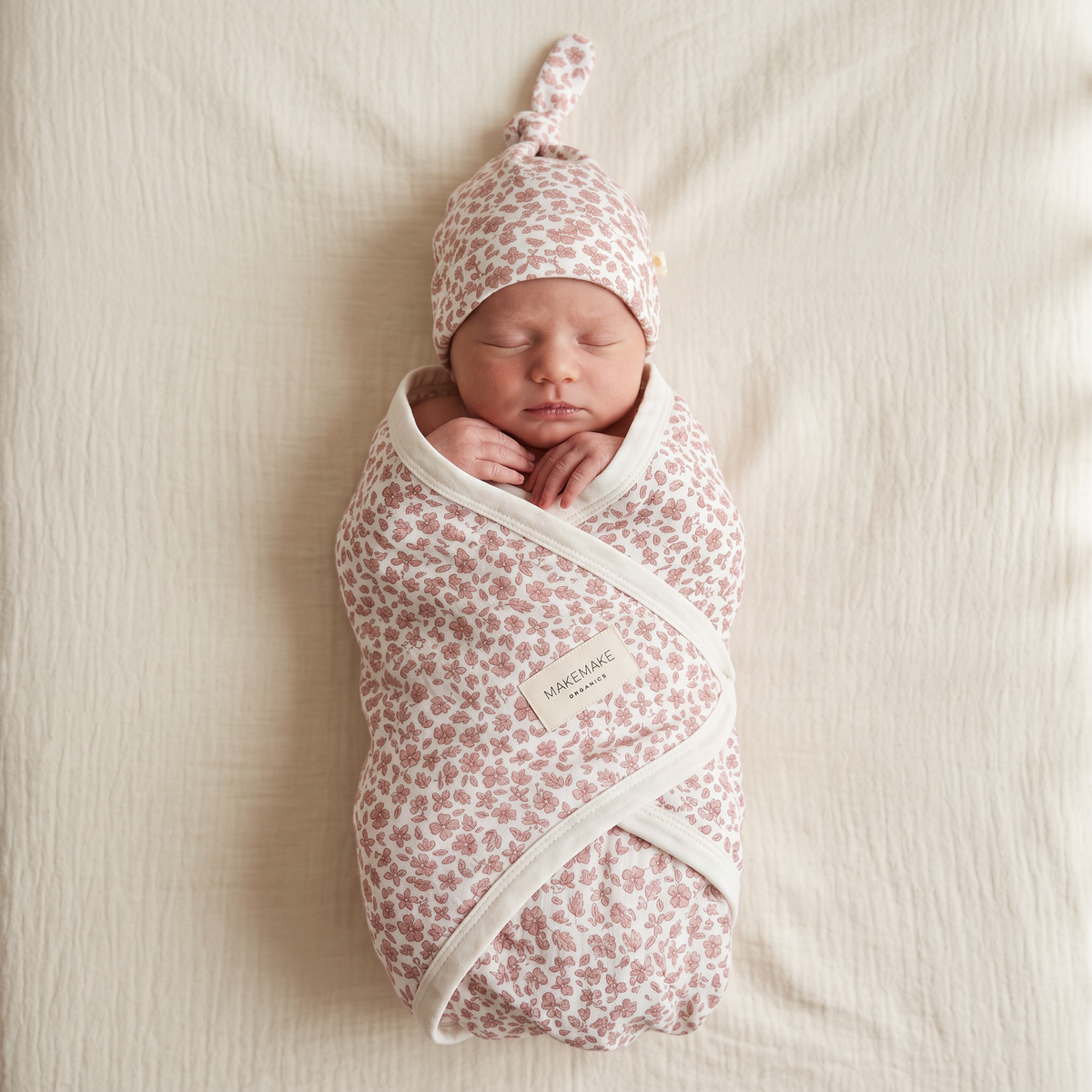Organic Swaddle Blanket & Hat Set - Wild Petal