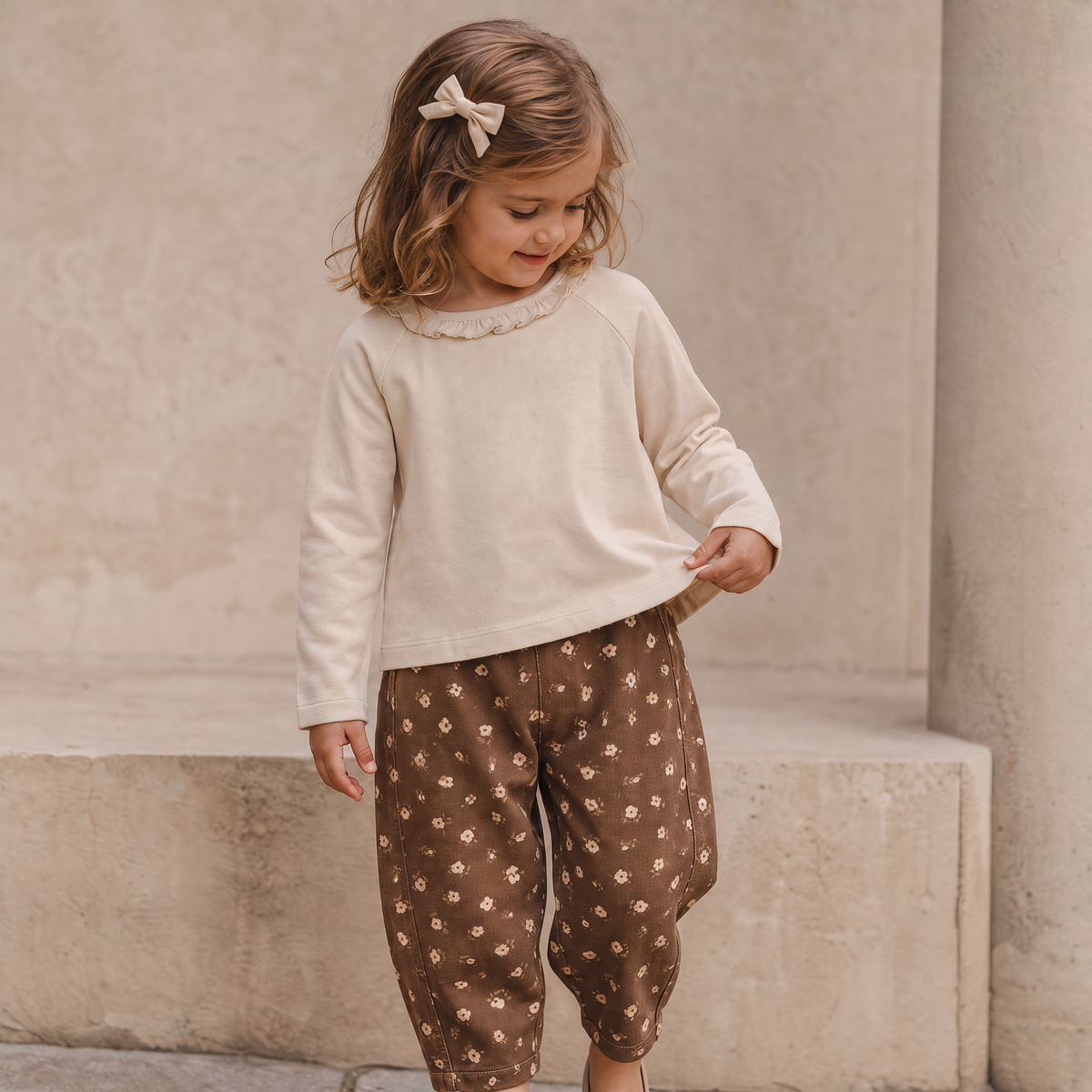 Organic Ruffle Neck Top - Oat