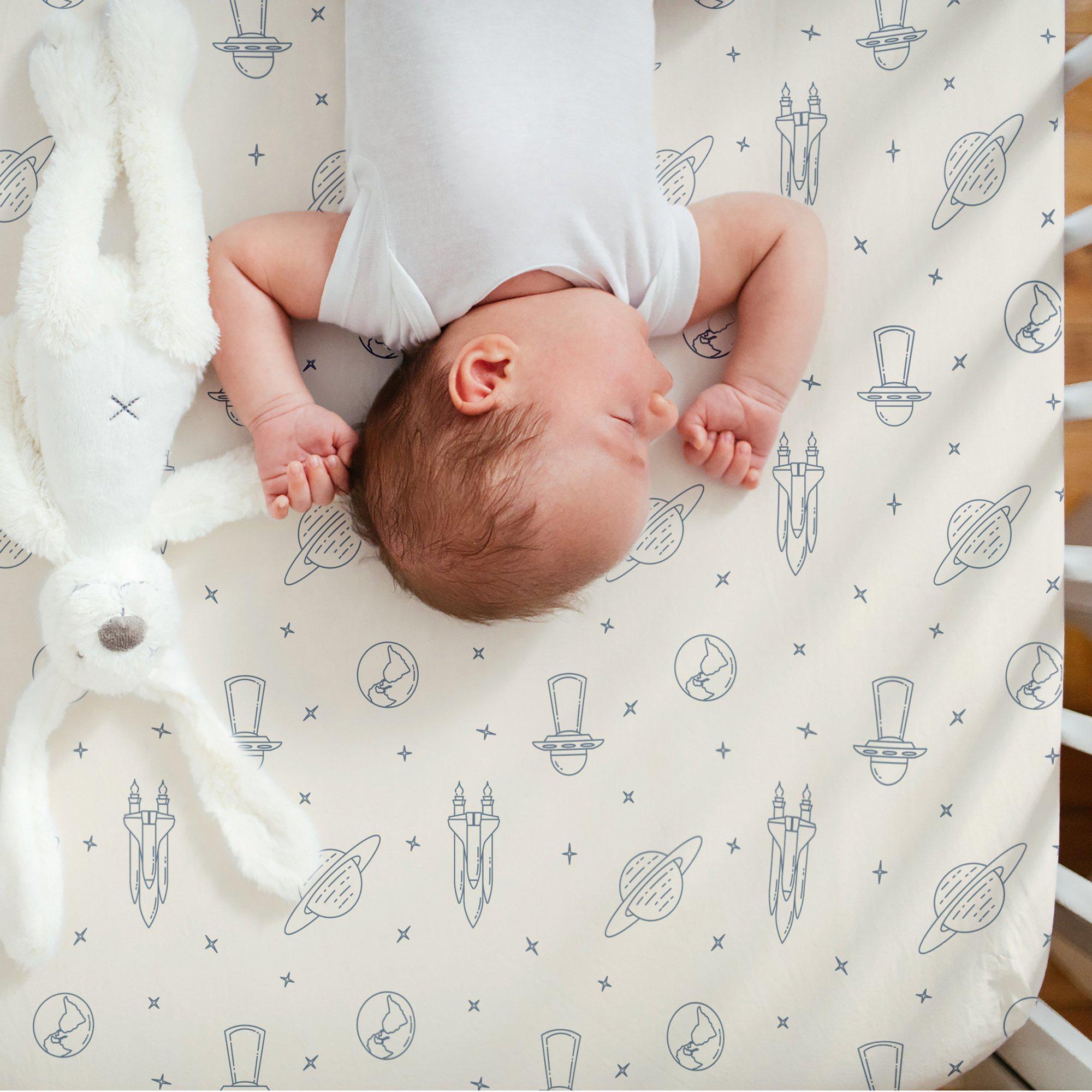 Crib Fitted Sheet with Pillowcase - Celestial Crib Sheet Makemake Organics   