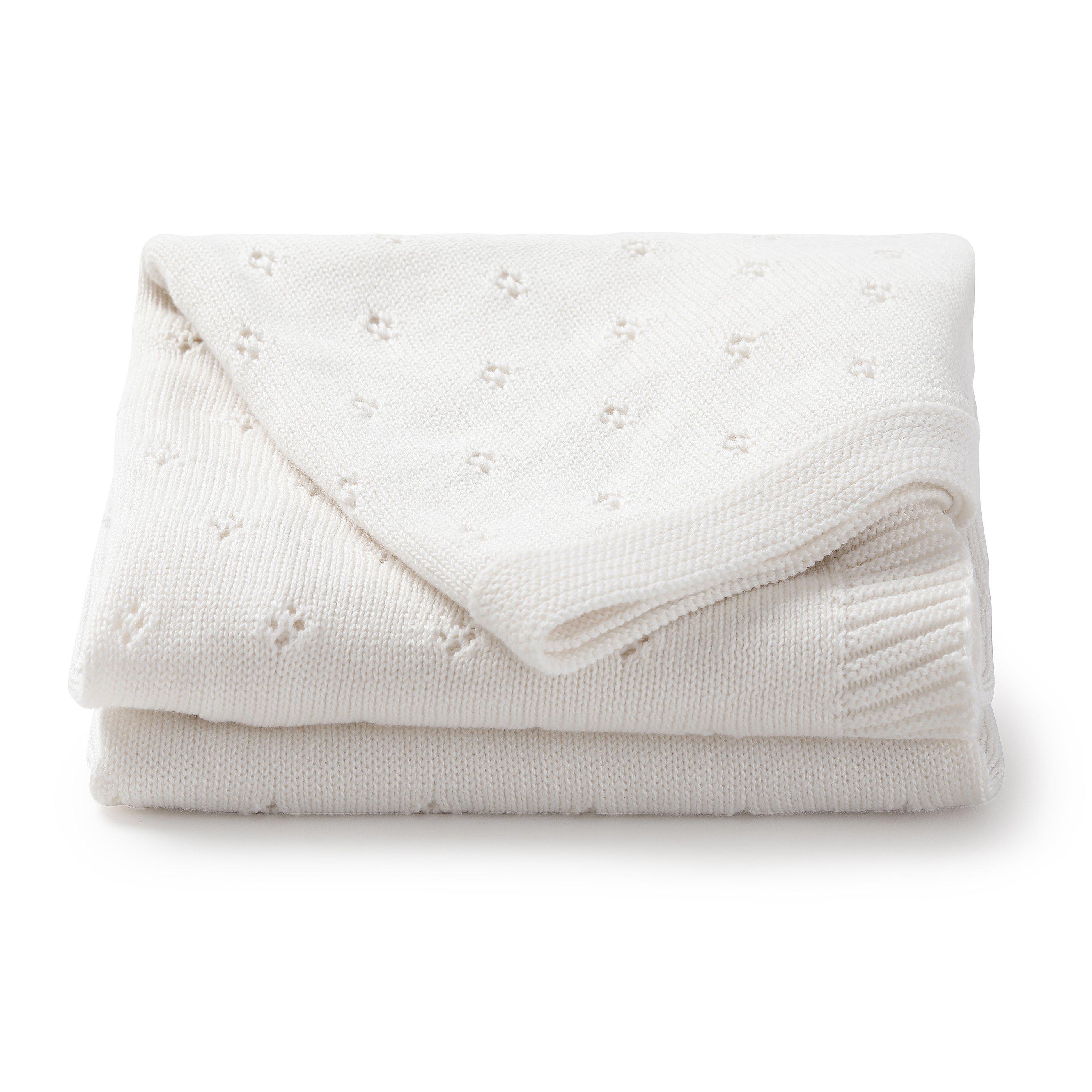 Organic Cotton Pointelle Baby Blanket - Ella Ivory Pointelle Baby Blanket Makemake Organics   